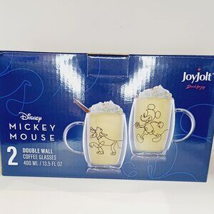 JoyJolt Disney Mickey Mouse & Pluto Aroma Glass Mugs 13.5 oz Set of 2